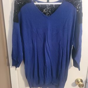 Torid Stylish Blue Sweater with Black Lace Detail